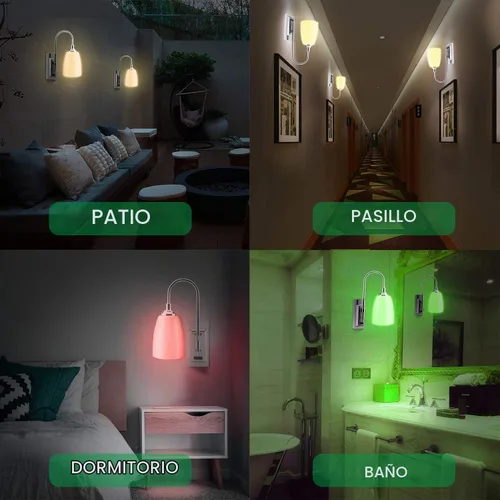 Vista 7 de HONWELL Lámpara de pared LED que funciona con pilas, apliques de pared para interiores, inalámbrico, multicolor, para iluminación de habitación