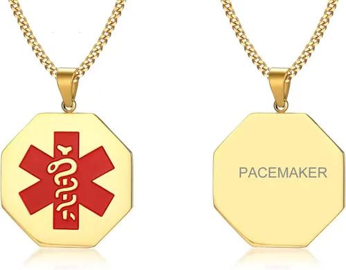 Vista 28 de VNOX Collar con colgante personalizado de acero inoxidable con grabado personalizado para identificación de alerta médica de emergencia para hombres