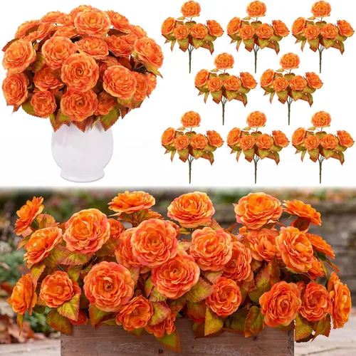 Vista 8 de Thiccywoov 8 Bundles Orange Artificial Flowers 40 Heads Fall Camellia
