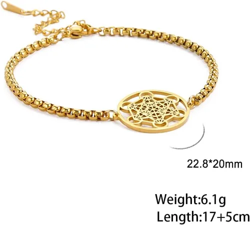 Vista 6 de Amaxer Pulsera de cubo de metatrones para mujer, diseño de arcángel, metatrón, protección hueca, acero inoxidable, pulsera con dije para cadena
