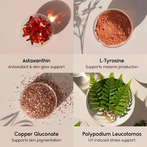 Vista 4 de Tanova Píldoras Bronceadoras – Apoya un Brillo Dorado Natural, Resistencia de la Piel y Anti-Envejecimiento Contra el Estrés Oxidativo Inducido por