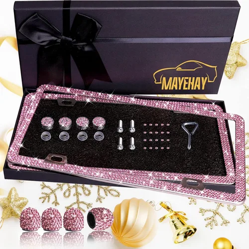Vista 13 de Marcos de matrícula para mujer, 1 unidad, diamantes de imitación 1 paquete rosa (no caja de regalo)