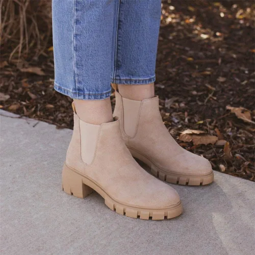 Vista 5 de Fttpdeaus Women's Lug Sole Ankle Boots Casual Chunky Platform Boots Elastic Block Heel Combat Chelsea Booties