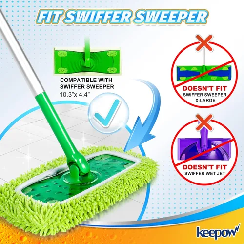 Vista 2 de KEEPOW - Juego de 2 almohadillas de microfibra de felpilla reutilizables compatibles con Swiffer Sweeper Paños de barrido secos lavables