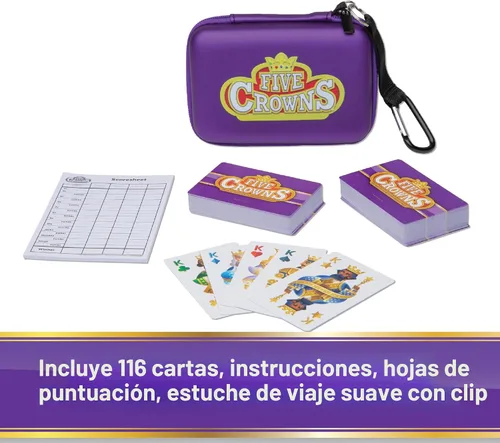 Vista 8 de Five Crowns Travel Case Rummy Style Juego de cartas para niños, noche de Cinco Corona