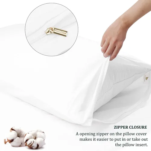 Vista 6 de PiccoCasa Juego de 2 fundas de almohada blancas de tamaño estándar, fundas de almohada súper suaves con cierre de cremallera, fundas de almohada