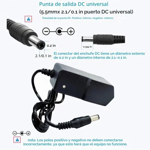 Vista 4 de Adaptador de fuente de alimentación de 5V 2A DC 10W AC/DC Adaptador de enchufe de pared 100V-240V AC a DC 5 voltios 2Amp 1Amp Cable de alimentación