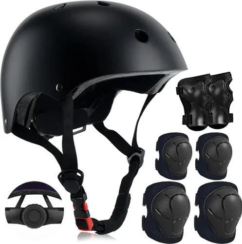 Vista 9 de Casco ajustable para niños con rodilleras, coderas y muñequeras - Cascos de bicicleta para niños pequeños de 3-5, 5-8, 8-14 años - Perfecto