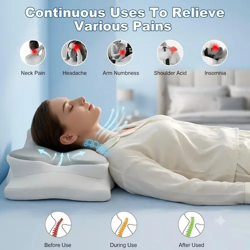 Vista 4 de Almohada cervical para el cuello, almohada cervical para aliviar el dolor de cuello, almohada cervical - Soporte de cuello y hombro, funda lavable