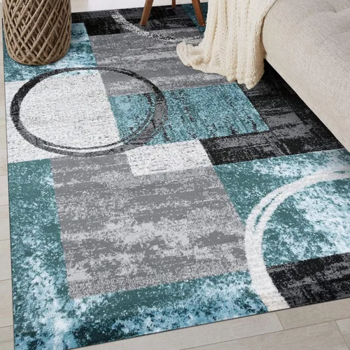 Vista 18 de Rugshop - Alfombra contemporánea con diseño abstracto de círculos, alfombra con respaldo de yute para entrada, cocina o habitación pequeña, marrón