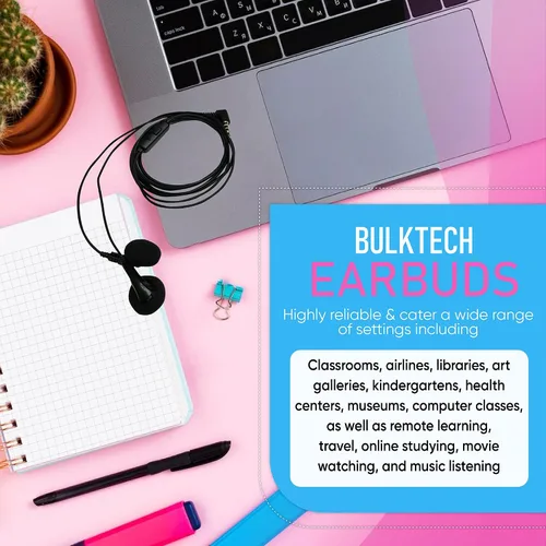 Vista 3 de Paquete de 10 auriculares intrauditivos con cable a granel con micrófono, control remoto, conector de 0.138 in y cubiertas de esponja, color negro