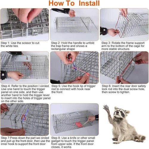 Vista 4 de Trampa de jaula animal vivo de 23,3", alambre galvanizado plegable