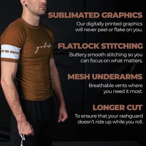 Vista 3 de Gold BJJ Fundación Rash Guard - Rashguard clasificado No-Gi y Gi Jiu Jitsu