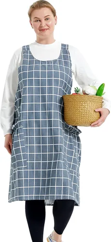 Vista 49 de Delantales grandes de talla grande para mujer con bolsillos de algodón y lino para hornear cocina