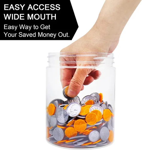 Vista 6 de Tarro grande para monedas, gran plástico transparente para monedas, dinero con punta de dinero ahorro de alcancía con tapa ranurada negra, monedas