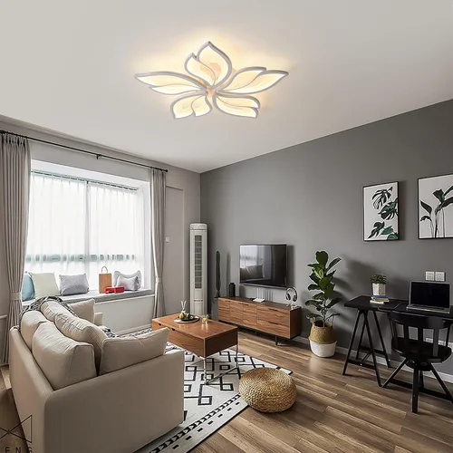 Vista 4 de Garwarm Lámpara de Techo Moderna, Candelabro LED Regulable de 23.6" Empotrado en el Techo, Control Remoto Lámpara de Hoja Acrílica Blanca para Sala