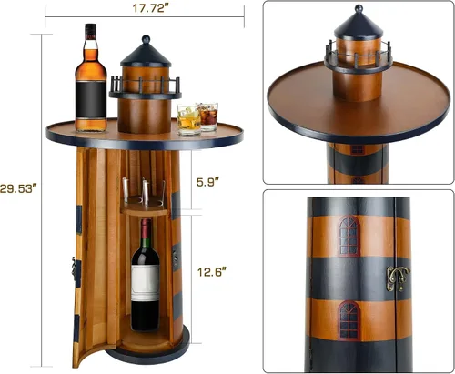 Vista 3 de SAILINGSTORY - Mesa auxiliar redonda náutica de madera, mesa auxiliar costera con almacenamiento
