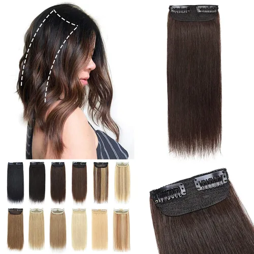 Vista 11 de S-noilite Extensiones de cabello corto con broches, 100% cabello humano real, 2 clips, extensiones con clip para mujeres con cabello delgado, añade