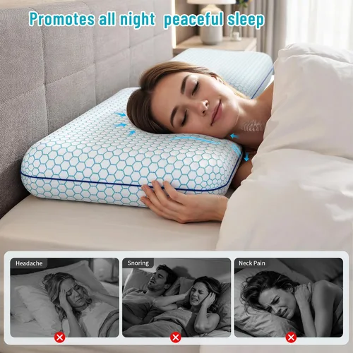 Vista 6 de CushyOasis Almohadas de cama para dormir, 2 piezas, espuma viscoelástica, tamaño King, color azul