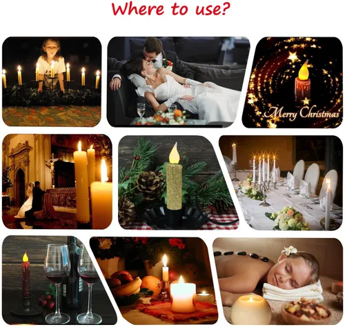 Vista 6 de CVHOMEDECO. Velas LED sin llama con purpurina parpadeantes que funcionan con pilas, con temporizador para el hogar, boda, Halloween, decoración