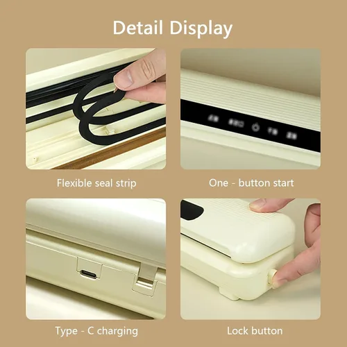 Vista 6 de Sellador al vacío portátil, sellador de alimentos multifunción con pantalla LED, compatible con seco/húmedo/aceite/polvo, sellador al vacío