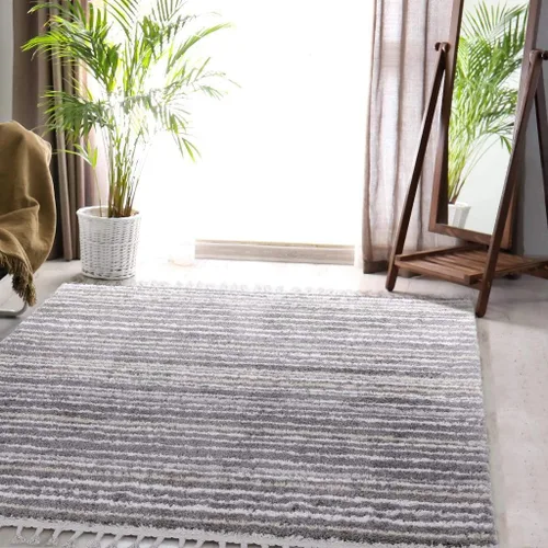 Vista 5 de LUXE WEAVERS Shaggy Collection 520 - Alfombra gris de 8 x 10 pulgadas, diseño de líneas Shagg