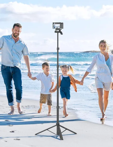 Vista 8 de Trípode de teléfono de 72 pulgadas y palo para selfie, soporte extensible para teléfono celular con control remoto desmontable y soporte