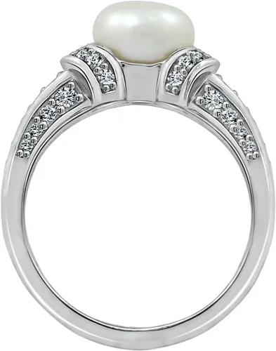 Vista 2 de Amazon Essentials Anillo de perlas cultivadas de agua dulce de plata de ley con circonitas cúbicas de Infinite Elements