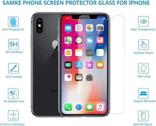 Vista 2 de SAMKE [Paquete de 3] Protector de pantalla compatible con Apple iPhone 10/X iPhone XS iPhone 11 Pro [5.8 pulgadas] vidrio templado, borde 2.5D