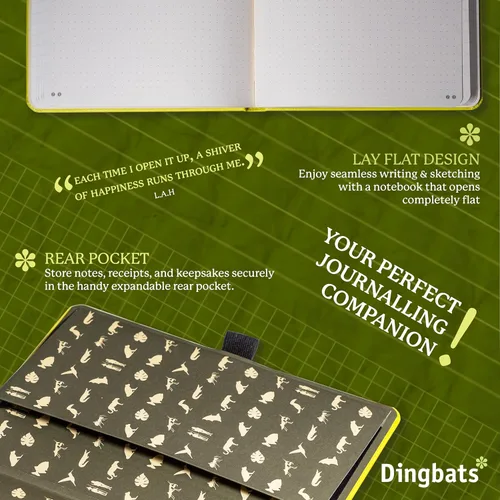 Vista 5 de Dingbats* Cuaderno de escritura con puntos de la Tierra A5 - Tapa dura de cuero vegano - Ideal para el trabajo, viajes - Incluye bolsillo, cierre