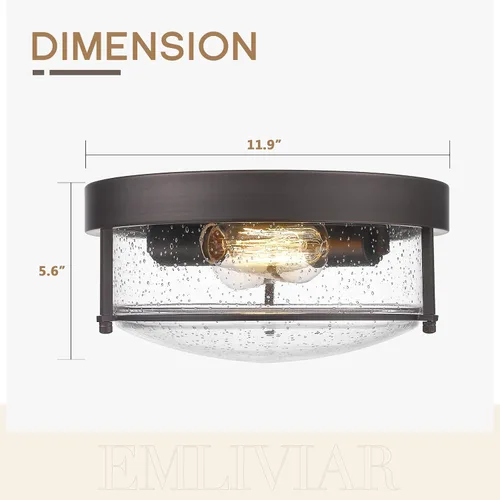 Vista 6 de Emliviar GE263F ORB - Lámpara de techo con 2 luces, 12 pulgadas, cerca de techo, con vidrio sembrado, acabado de bronce aceitado