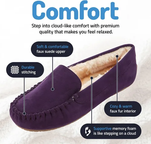 Vista 26 de Floopi Pantuflas para mujer, forro de piel sintética suave con espuma viscoelástica acogedora, pantuflas de casa para mujer con suela antideslizante