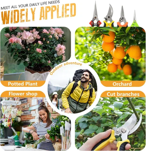Vista 7 de Paquete de 4 tijeras de podar de jardín de acero inoxidable, tijeras de mano para recortar jardín con tijeras afiladas, herramientas de jardinería