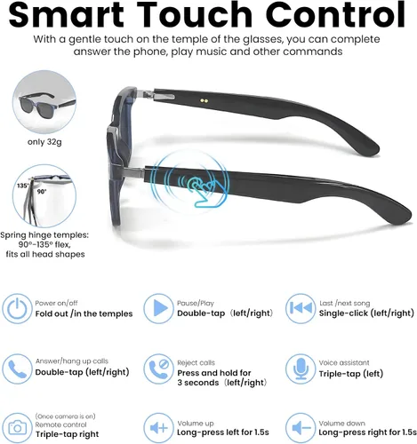 Vista 7 de Lentes inteligentes de traducción AI con GPT de chat para hombres y mujeres, gafas de sol Bluetooth 5.4 con traductor en 100 idiomas y acentos, Gris