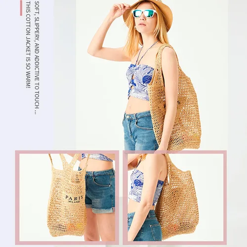 Vista 5 de QZUnique Bolso tejido de paja para mujer, bolso de hombro de verano, bolso de playa, hobo vacacional, bolso de mano de paja, Beige