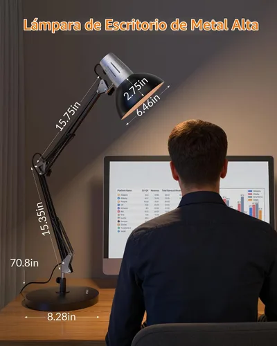 Vista 2 de LEPOWER Lámpara de escritorio ajustable de metal con abrazadera, brazo Negro