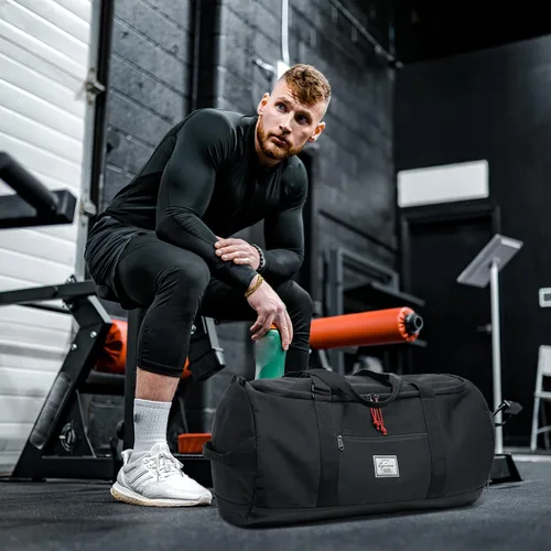 Vista 4 de Lyweem Bolsa de viaje para hombres, 60L, bolsa de lona deportiva, de gran tamaño, bolsa de fin de semana, bolsa de noche para mujeres