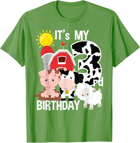 Vista 15 de Camiseta con diseño de animales de granja con texto en inglés "It's My 3rd Birthday" Negro