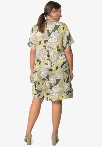 Vista 3 de ellos Vestido de mezcla de lino con cuello en V para mujer de talla grande