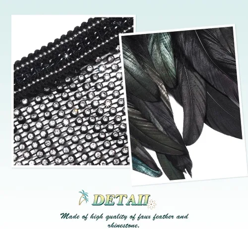 Vista 4 de REETAN Falda de vientre con capas de plumas con diamantes de imitación, falda novedosa de tul para festivales rave, falda ajustable para mujeres