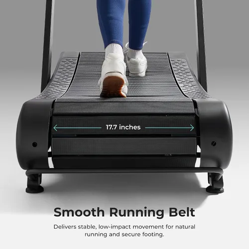 Vista 4 de Sunny Health & Fitness Smart Curved Manual Treadmill, Non-Motorized Self-Powered Running Machine, Heavy-Duty Commercial-Grade Endurance Training