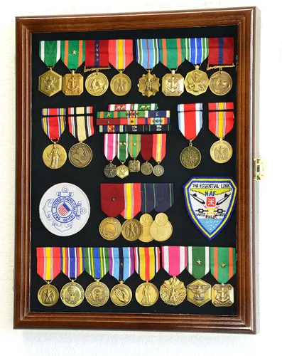 Vista 6 de Medallas militares, alfileres, insignias, parches, insignias, cintas, vitrina de bandera Shadowbox fondo fijable - con cerradura