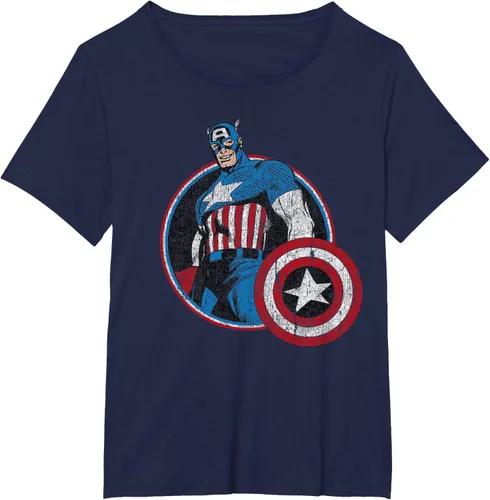 Vista 13 de Marvel Avengers Vintage Capitán América Comic Hero Retrato Camiseta Pequeña Negro