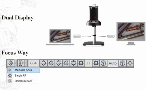 Vista 5 de Microscopio digital de larga distancia de trabajo de enfoque automático HDMI/USB UM10 con resolución de 2MP 13x a 500x ampliación y tarjeta SD