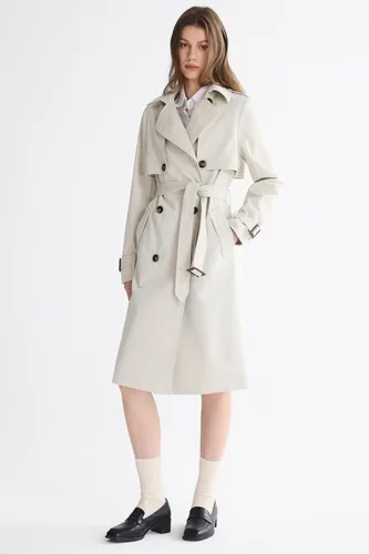Vista 7 de Orolay Chaqueta de gabardina de 3/4 de longitud para mujer, chaqueta con solapa de doble botonadura con cinturón Beige