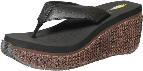 Vista 7 de Volatile Sandalias de cuña para mujer con plataforma de tanga sin cordones con plantilla de EVA y suela de goma Negro Raffia