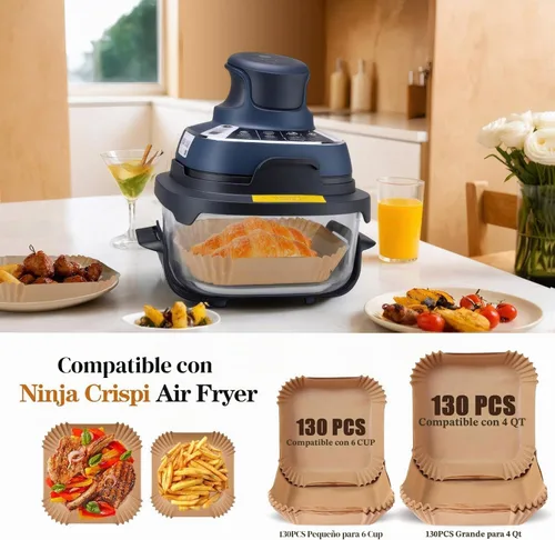 Vista 2 de 260 hojas de papel pergamino desechables para freidora de aire para Ninja Crispi