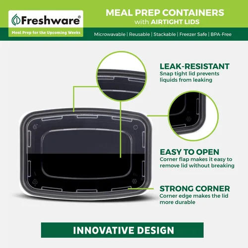 Vista 5 de Freshware Contenedores de preparación de comidas [paquete de 150] 1 compartimento con tapas, contenedores de almacenamiento de alimentos, caja