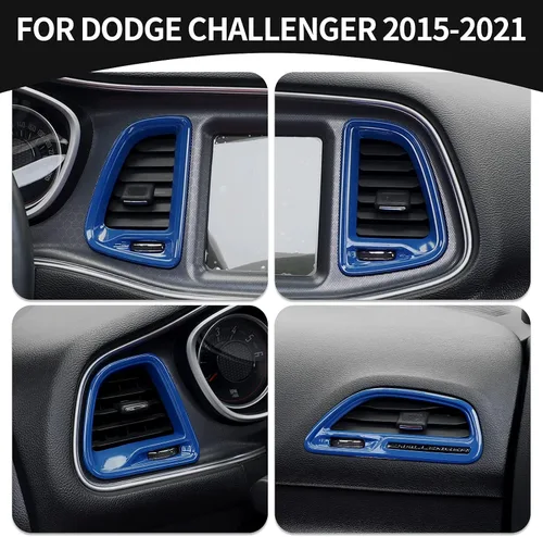 Vista 6 de Voodonala para Dodge Challenger 2015-2021, accesorio de recorte para salida de aire de la consola central (Azul, 4 piezas)