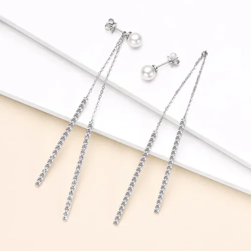Vista 6 de Aretes colgantes de perlas para mujer, plata de ley 925, perlas de agua dulce, piedra natal de junio, aretes colgantes de perlas largas, regalos